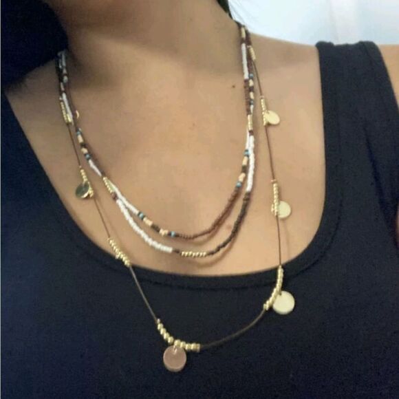 💖 2/$30 Boho indie sleeze multi layered gold charm beaded hippie necklace - Picture 9 of 15